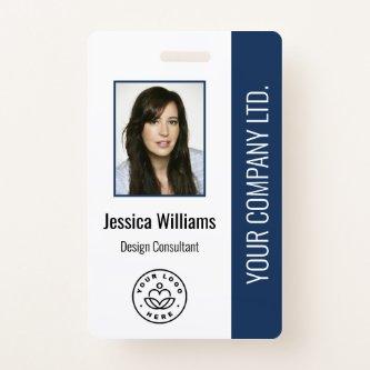 Custom Employee Photo, Bar Code, Logo, Name Blue Badge