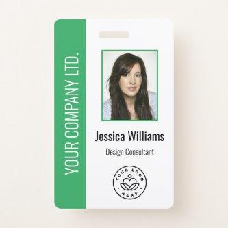 Custom Employee Photo, Bar Code, Logo, Name Green Badge