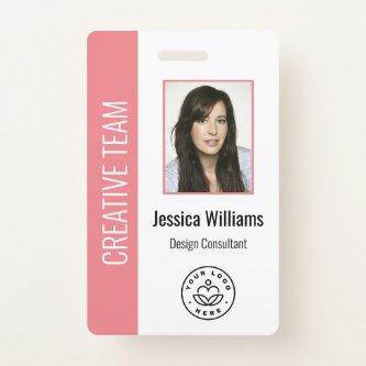 Custom Employee Photo, Bar Code, Logo, Name Pink Badge