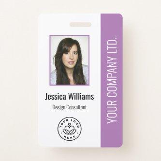Custom Employee Photo, Bar Code, Logo, Name Purple Badge