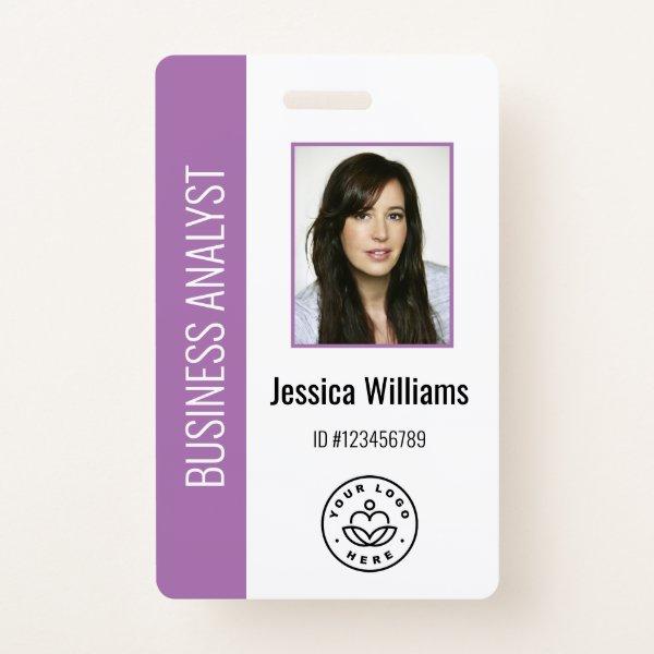 Custom Employee Photo, Bar Code, Logo, Name Purple Badge