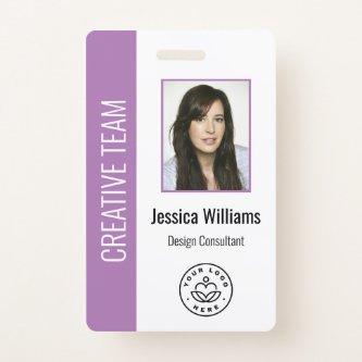 Custom Employee Photo, Bar Code, Logo, Name Purple Badge