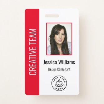 Custom Employee Photo, Bar Code, Logo, Name Red Badge
