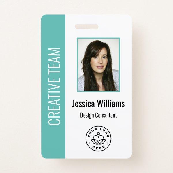 Custom Employee Photo, Bar Code, Logo, Name Teal Badge