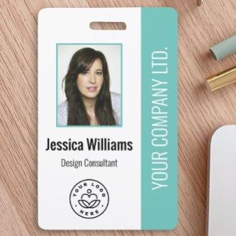 Custom Employee Photo, Bar Code, Logo, Name Teal Badge
