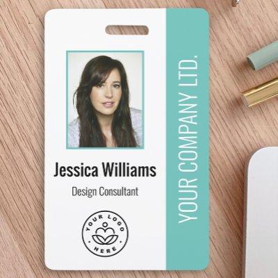 Custom Employee Photo, Bar Code, Logo, Name Teal Badge