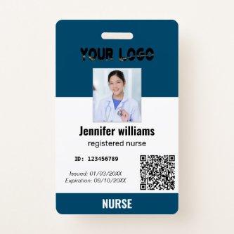 Custom Employee Photo, Bar Code, Logo, navy blue  Badge