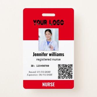 Custom Employee Photo, Bar Code, Logo, red name  Badge