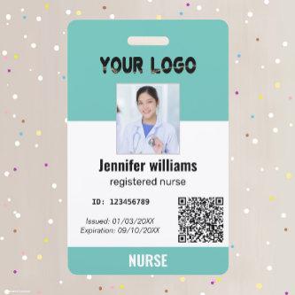 Custom Employee Photo, Bar Code, Logo, Teal ID Badge