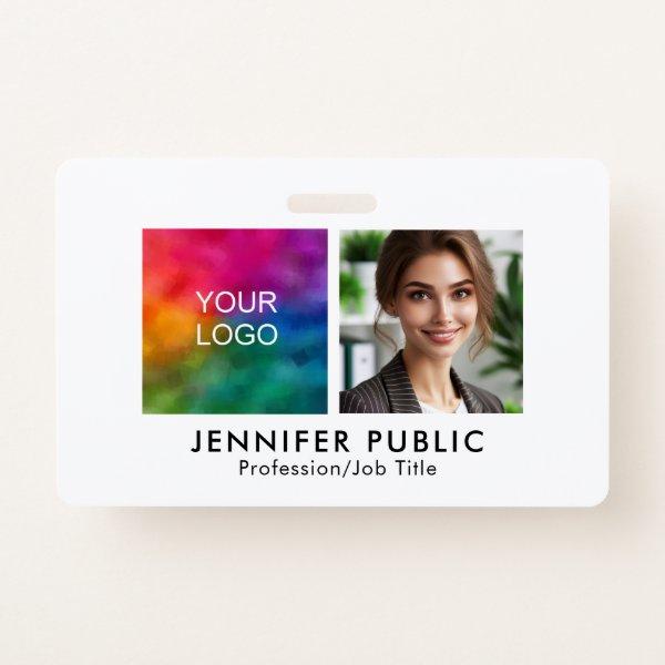 Custom Employee Photo Company Logo Here Simple Badge