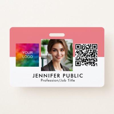 Custom Employee Photo Here Business Logo QR Code Badge