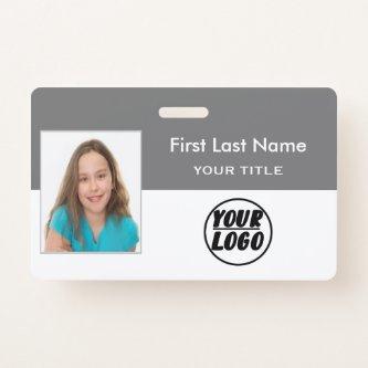Custom Employee Photo | Logo, Bar Code gray Badge