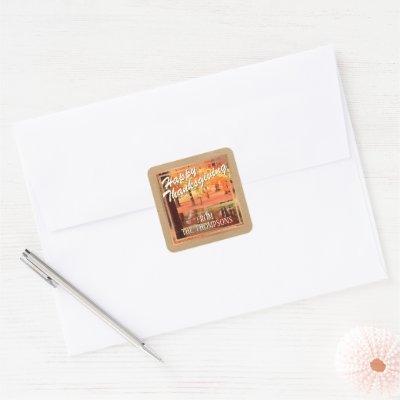 Custom Forest Watercolor Happy Thanksgiving Square Sticker