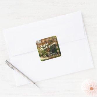 Custom Forest Watercolor Happy Thanksgiving Square Sticker