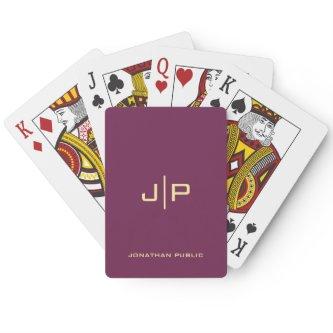 Custom Gold & Bordeaux Monogram Initial Name Poker Cards
