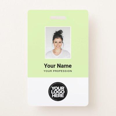 Custom Green Employee Photo, Bar Code, Logo, Name Badge