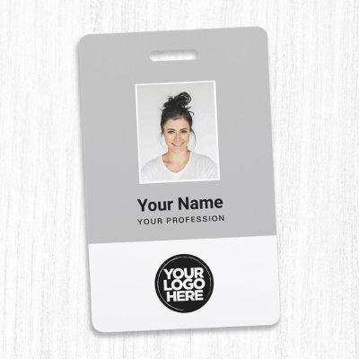 Custom Grey Employee Photo, Bar Code, Logo, Name Badge