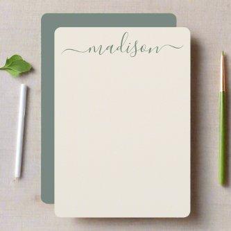 Custom Initial Name Sage Green Typography Script  Note Card