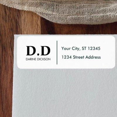 Custom Initials Name Black & White Return Address  Label