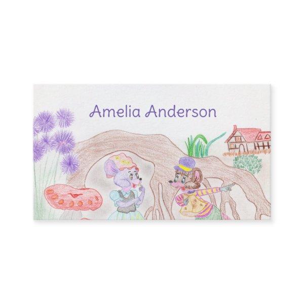 Custom Kids Artwork, two cute mouse, flowers....