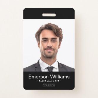 Custom logo and photo black employee name id badge