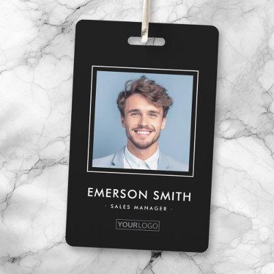 Custom logo and photo black employee name title id badge