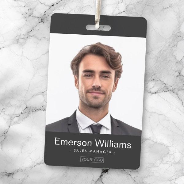 Custom logo and photo dark gray employee name id badge