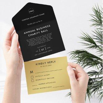 Custom Logo Black Gold Business Event Party RSVP All In One Invitation