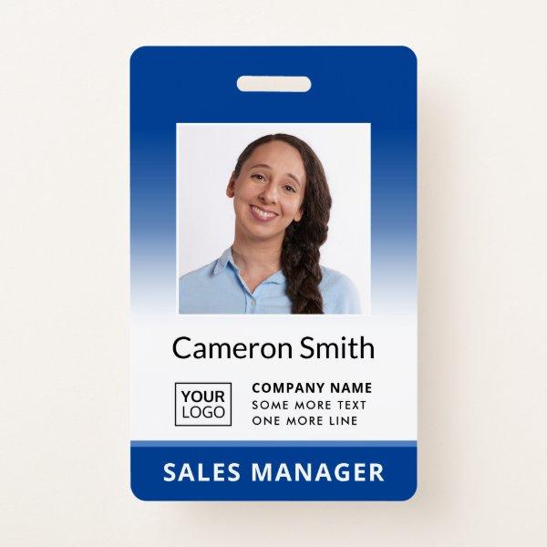 Custom logo blue gradient employee name title id badge