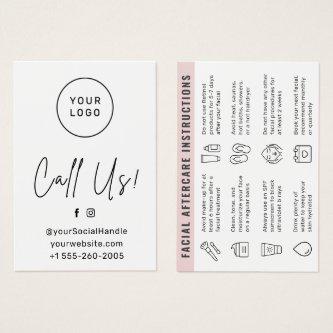 Custom Logo Color  Facial Aftercare Advice Card