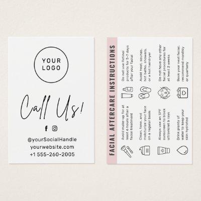 Custom Logo Color  Facial Aftercare Advice Card