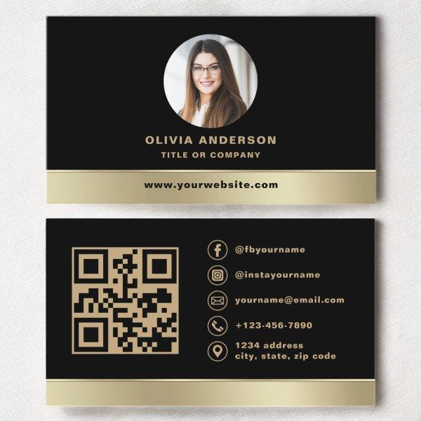 Custom Logo Elegant Black Gold QR Code Photo