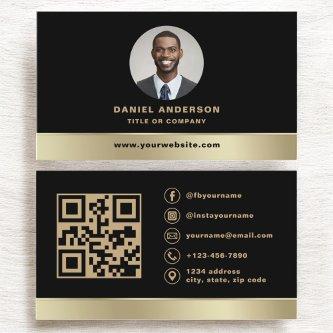 Custom Logo Elegant Black Gold QR Code Photo