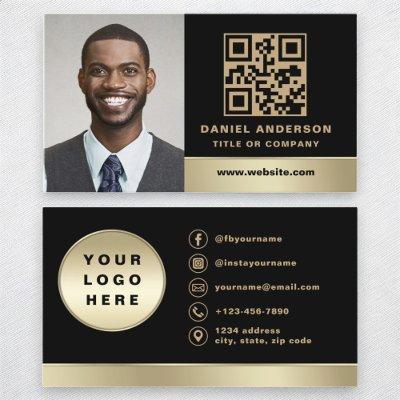 Custom Logo Elegant Black Gold QR Code Photo