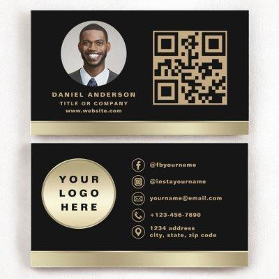 Custom Logo Elegant Black Gold QR Code Photo
