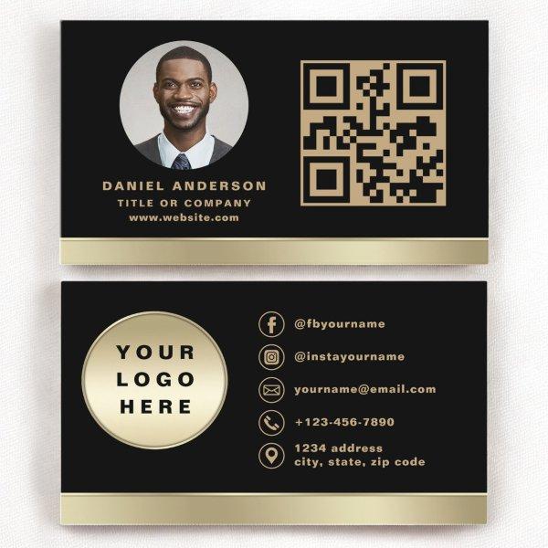 Custom Logo Elegant Black Gold QR Code Photo