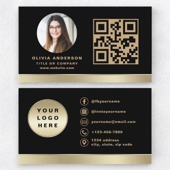 Custom Logo Elegant Black Gold QR Code Photo