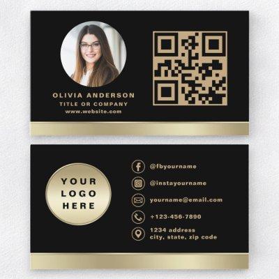 Custom Logo Elegant Black Gold QR Code Photo
