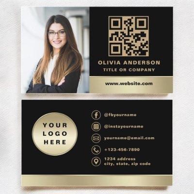 Custom Logo Elegant Black Gold QR Code Photo