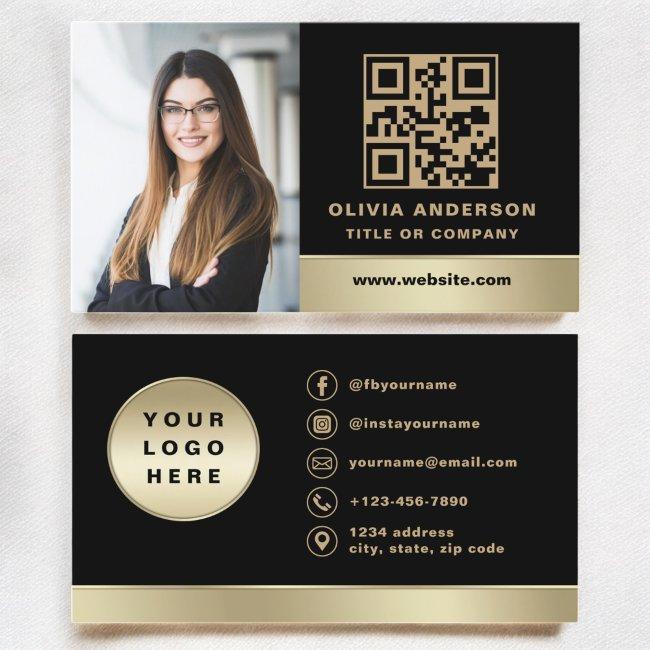 Custom Logo Elegant Black Gold QR Code Photo