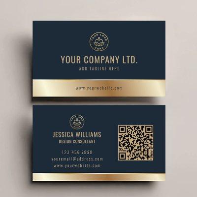 Custom Logo Elegant Blue Gold QR Code
