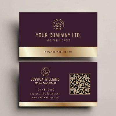 Custom Logo Elegant Burgundy Gold QR Code