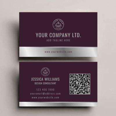 Custom Logo Elegant Burgundy Silver QR Code
