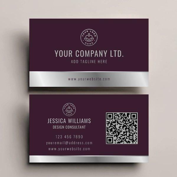 Custom Logo Elegant Burgundy Silver QR Code