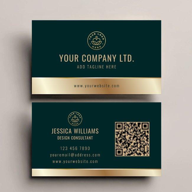 Custom Logo Elegant Green Gold QR Code