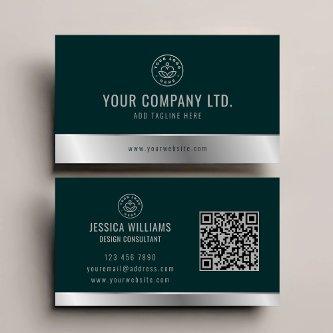 Custom Logo Elegant Green Silver QR Code