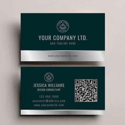 Custom Logo Elegant Green Silver QR Code