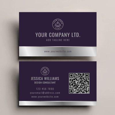Custom Logo Elegant Purple Silver QR Code