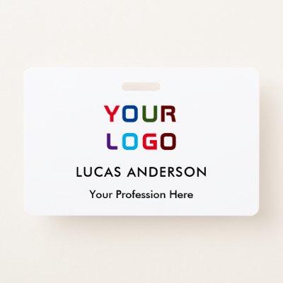 Custom logo employee name title white id badge