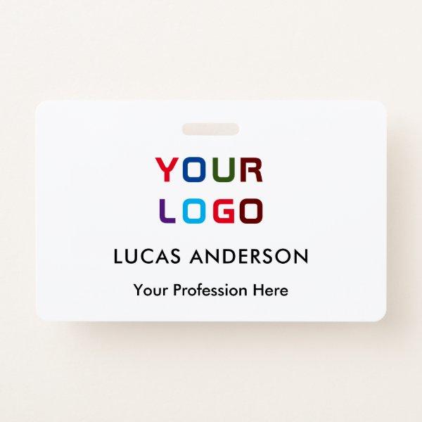 Custom logo employee name title white id badge